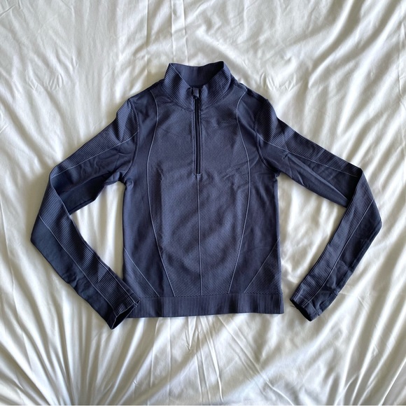 Seamless Quarter Zip Rib-Panelled Top and Pants Set - Picture 4 of 15